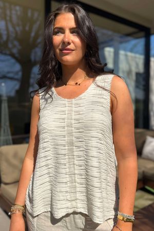 Made in Italy Benji Linen Panel Wave Vest Stone /10 *pre order due approx 1 week